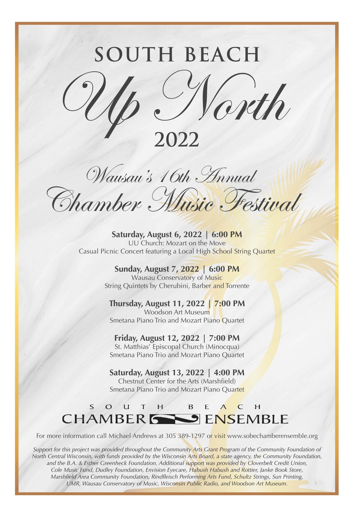 South Beach Up North: Mozart Piano Quartet and Smetana Piano Trio, 8/11 –&nbsp;8/13/22
